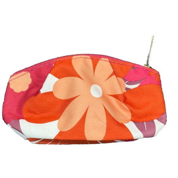 CLINIQUE Floral Print Cosmetic Makeup Bag Orange White And Pink Flowers - Picture 1 of 7